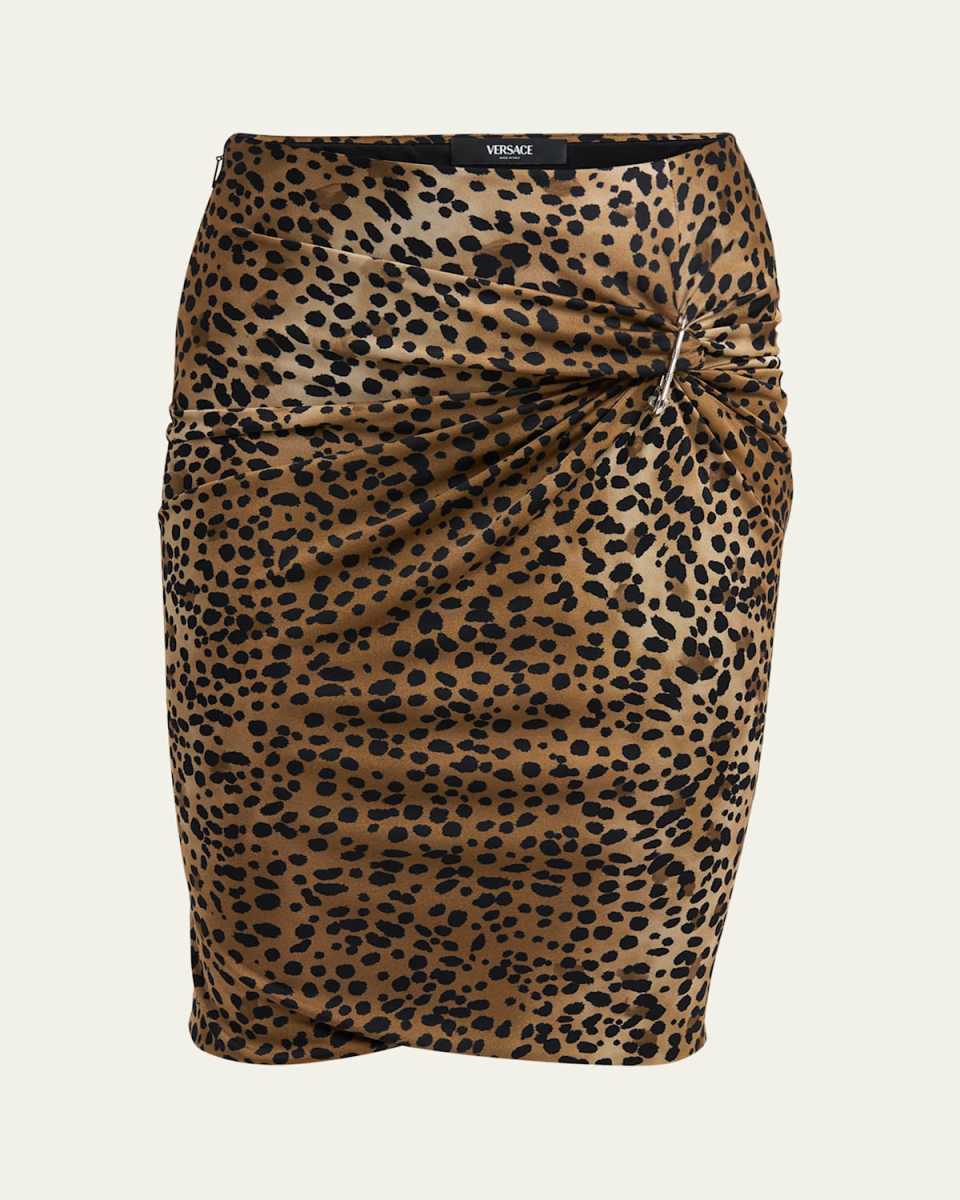 Leopard Pencil Skirt with Safety Pin Brooch